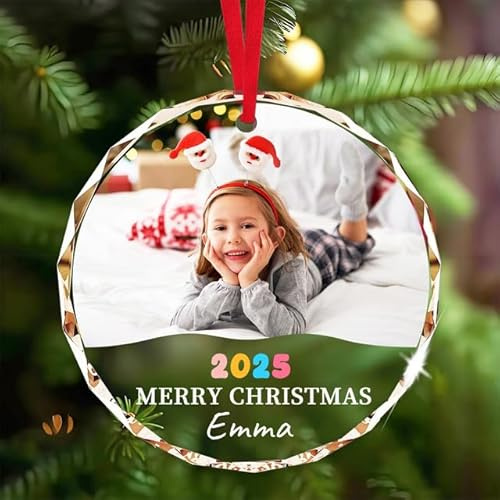 Personalisierte Weihnachtskugeln mit Foto & Name, Kristallglas Christbaumkugel Personalisiert für Mein erstes Weihnachten Baby, Hochzeit & Familien Geschenk 2025