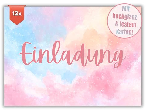 HIDEBLOOM - Einladungskarte Schlicht Pink - 12 Stück - DIN A6 (10,5 cm x 14,8 cm) - Geburtstagseinladung - Einladung Babyparty Hochzeit - Einladungskarten Konfirmation Taufe Kommunion