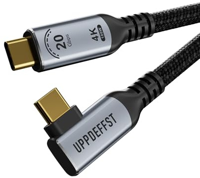 UPPDEFFST USBC Cable 1M Straight to Right Angle,100W PD3.1 20V/5A Fast Charging,4K@120Hz Video Output,USB 3.2 Gen2 20Gbps High Speed Data Transfer,Nylon Braided USB Cord for Laptops, Docking Stations