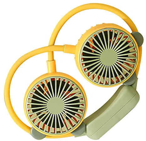 Yinhing Portable Neck Fan Bendable Wearable USB Rechargeable Hands Hanging Fan for Office Travel and Outdoor Activities Stylish Taro Design (Lemon Yellow)