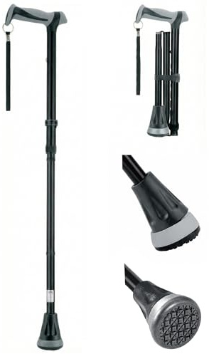 Life Healthcare All-Terrain Walking Stick, Foldable Adjustable Cane | Ergonomic palm handle, adjustable folding frame & pivoting shock-absorbing non-slip base provide stable all-terrain support