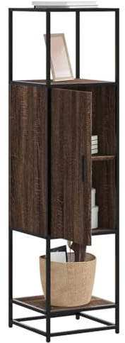WHOPBXGAD Highboard Schrank Braun Eichenoptik 139 cm Höhe mit Metallgestell, Stauraum für Wohnzimmer & Flur, Holzwerkstoff Regal Schrankkommode mit Griff, 35.5x35x139cm