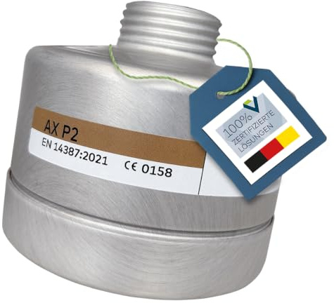 BartelsRieger Kombinationsfilter BR AXP2, Atemschutzfilter nach DIN-Norm | Schraubfilter nach EN 371 AX-P2 & EN 148-1, Atemfilter gegen organische Gase < 65 °C & Partikel – Profi Atemschutz Zubehör