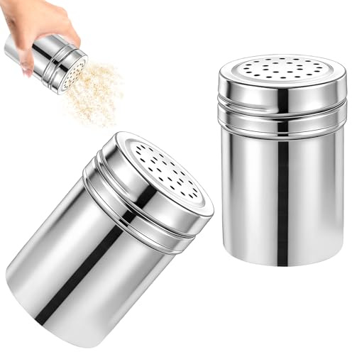 HERKINDNESS 2 Pezzi Dispenser con Fori per Zucchero, Piccole Dimensioni Agitatore per Spezie in Acciaio Inossidabile, 7,9 × 5,3 cm, Design con Tappo a Vite, per Cucina, Sala Da Pranzo