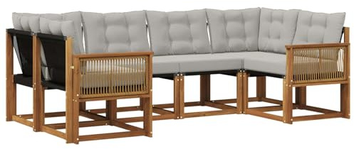 vidaXL Outdoor-Sofagarnitur mit Kissen 6 pcs Natürlich und Hellgrau, Sofaset für den Garten, Moderne Kollektion, wetterfest, Bequeme Akazienholz-Sitze, entspannendes Arrangement