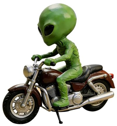 Alien-Figur aus Harz, Motorrad-Gartenstatue, Außendekoration mit einzigartigem Design, lustige Skulptur im Vintage-Stil, 2,56 x 4,72 x 5,31 Zoll Yard Essentials, dekorative Verzierung für Terrassenver