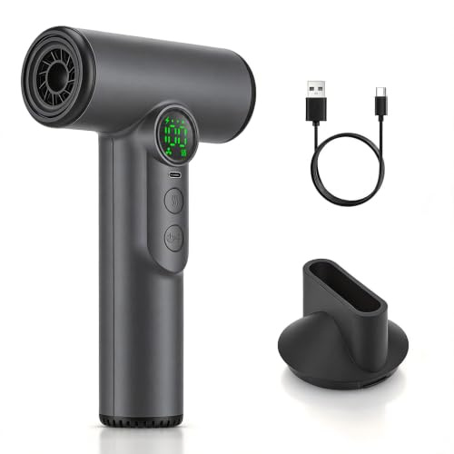 Asciugacapelli Senza Fili, ZMCVOE Asciugacapelli A Batteria Con Display A Led, Regolazione Continua, Asciugacapelli Da Viaggio Senza Fili Per Viaggi, Camper E Campeggio (Grigio)