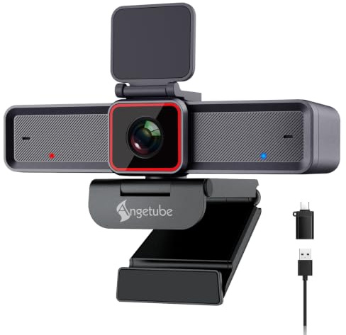 Angetube 4K Webcam für Laptop & Mac, 1080P@60FPS PC Kamera mit 2 Mikrofon | 1/1.5 Sensor, PDAF Autofokus, Schutzdeckel, USB3.0 & 5X Zoom, Ideal für Videokonferenzen, Streaming Work with OBS, Skype