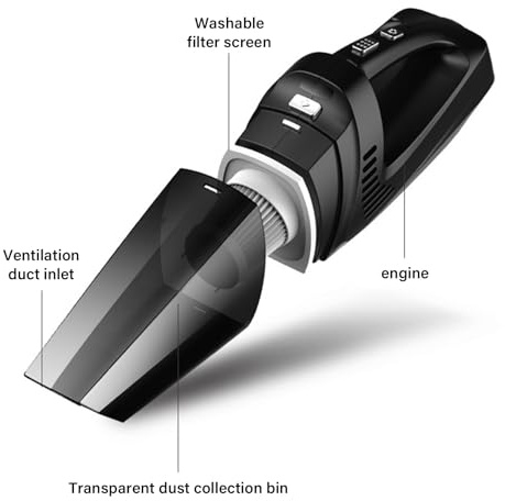 Jazuaiao Automotive Vacuum Cleaners with Air Compressor Function 120W Motor Tire Pressure Gauge and Long Cord Tire Pressure Systems