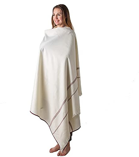 Om Shanti Crafts Meditation oder Gebetsschal oder einfarbige Decke, Wollschal, Wickeltuch, Oversize-Schal, Unisex, Elfenbein, Large