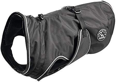 HUNTER Hundemantel UPPSALA 35, Farbe: schwarz, 2in1 Design mit herausknüpfbarem Innenfutter, wasserabweisend, reflektierende Paspeln, geschlossene Bauchseite, optimaler Sitz, Größe: 35