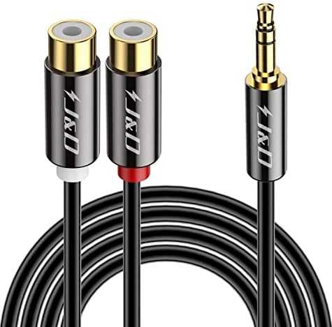 J&D Cavo Audio Stereo a Y da 0,9m, Connettore Jack 3,5mm a 2x Jack Phono RCA, RCA Splitter 1 Maschio a 2 Femmine, Placcato in Oro, Per DVD, Altoparlanti, Mixer Audio