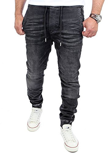 Reslad Jogging Jeans Männer Freizeit-Hose Schlupfhose Jeans Jogginghosen Herren Slim Fit Jogger Vintage Sweathose Hose RS-2071 Schwarz S
