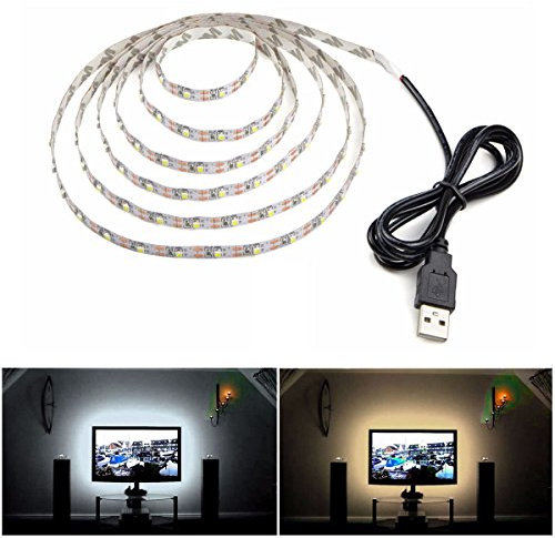 DUVERT Tira Led para HDTV, retroiluminación TV, USB Powered Flexible retroiluminación, lámpara de rayos LED, blanco frío, 3 m