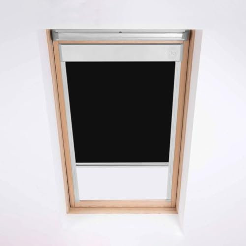 Store occultant pour fenêtres de toit Velux - Noir - Cadre en aluminium argenté - MK06