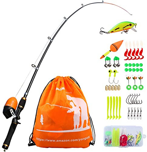 Sougayilang Kit Canna da Pesca per Bambini con Bobina telescopica, Completa, per Ragazzi e Adulti-Orange