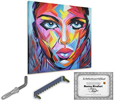 Monica Mirafiori I 100% HANDGEMALT I Gemälde Gesicht 90x90cm | Gemälde Handgemalt | Acrylgemälde | Sehr Großes Acrylbild I Moderne Kunst I Kunstbilder