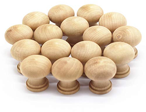 WEICHUAN 16 runde unlackierte Holzknöpfe für Schrank, Möbel, Schubladen, Griffe (Durchmesser: 3,7 cm, Höhe: 3,7 cm)