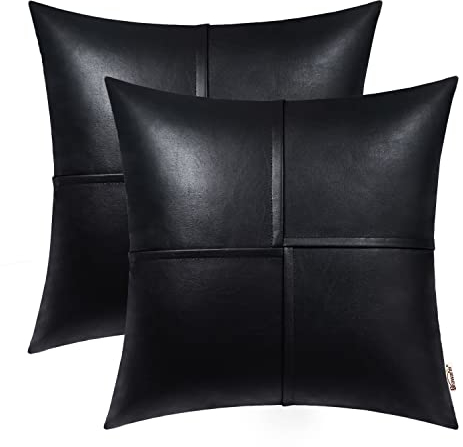 Brawarm 2 Stück schwarze Leder-Kissenbezüge 50,8 x 50,8 cm, schwarze Handnähte, Kunstleder, dekorative Kissenbezüge für Wohnzimmer, Heimdekoration, Garten, Couch, Bett, Sofa