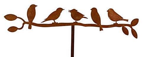 Edelrost Vögel auf Zweig Garten rostige Gartendeko Gartendekoration Metall Naturrost dekorieren Rost rostige Dekoration für den Garten Gartenstecker Beetstecker Topfstecker Landhaus (5er Vögel)