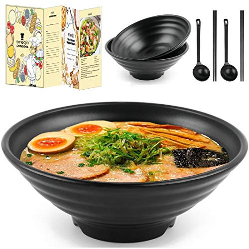 SMOQIO Bol à Ramen Japonais - Ensemble Bol Ramen 1090ml avec Baguettes Cuillères Idéal pour Lave-Vaisselle pour Ramen Japonais, Soupe ou Udon
