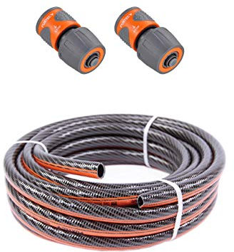 Fuxtec Gartenschlauch (50m) Set FX-WW-SET9 – Flexibler Wasserschlauch Schlauchverbinder/Schlauchkupplung mit Wasserstopp - zur Gartenbewässerung