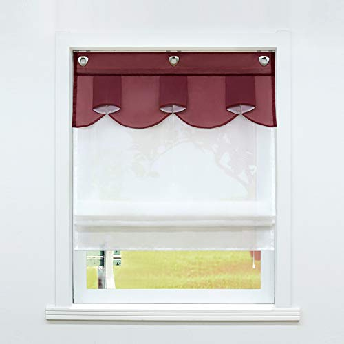 SCHOAL Raffrollo ohne Bohren Raffgardinen mit U-Haken Küche Gardinen mit Ösen Transparent Voile Ovale Figur Muster Rot BxH 100x140 1 Stück