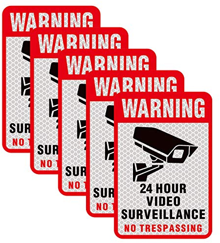 5 Stück No Trespassing Warning Video Recording Surveillance CCTV Schild Aufkleber Selbstklebend 15.9 x 10.2 cm Es besteht aus reflektierendem Film, wasserdicht und Sonnenschutz, nicht verblassen.