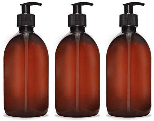 3x 500 ml soap dispenser cream dispenser made of plastic for bathroom/WC refillable, pump dispenser disinfection lotion dispenser for liquid soap, shampoo, dishwashing liquid, color: brown/black