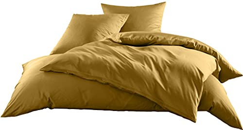 Mako-Satin Baumwollsatin Bettwäsche Uni einfarbig zum Kombinieren (Bettbezug 140 cm x 200 cm, Gold) viele Farben & Größen