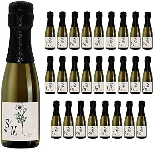 24 Bottiglie mignon di Prosecco DOC Spumante Extra Dry Personalizzato - Idea esclusiva e originale per bomboniere di matrimonio, comunione, battesimo e anniversario (Fiore, 0,20L)