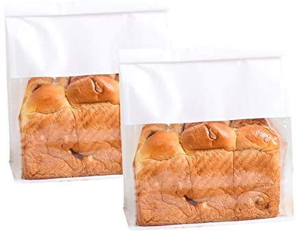 Bakbania Bakery Bags with Window 30 Pack White Bread Loaf Bags 11 * 8.7 * 3.9 Inch Tin Tie Tab Lock Bags for Storing Foods