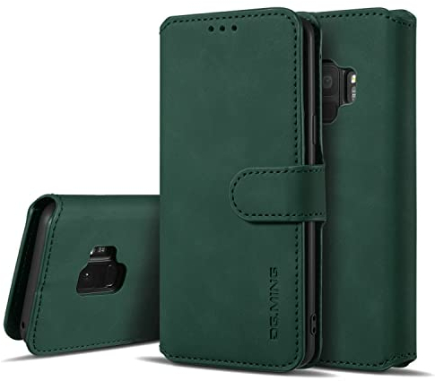 UEEBAI Handyhülle für Samsung Galaxy S7, Hülle Retro Premium PU Leder Weiche Klapphülle Magnetverschluss Wallet Kartenfach Standfunktion Flip Case Trageband Schutzhülle - Dunkel Grün