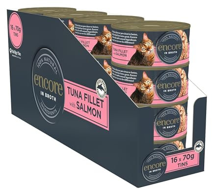Encore Natural Wet Cat Food Tuna Fillet with Salmon in Broth 16 x 70g Tins