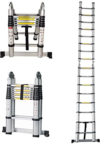 5M(2.5+2.5M) Telescoping Step Ladder Heavy Duty Stainless Steel Folding Stepladder Max Load 50kg/330lb For Cleaning Job Building Maintenance Painting