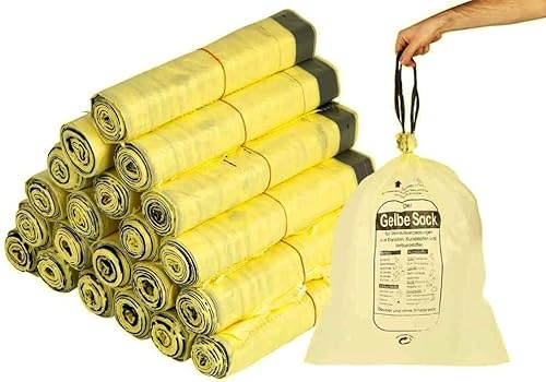 90L Gelbe Säcke Gelber Sack DSD Müllbeutel Recycling Müllsack mit Zugband Neu (10 Rollen)