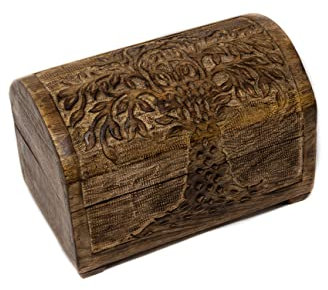 Kunstversteck Schatzkiste Baum des Lebens Design 2, massive Holz-Schatulle Dekobox 24x 15 x 15 cm, braun