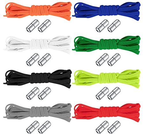 8 Pares Cordones de Zapatos de Deporte, Cordones Elásticos Zapatillas Deporte con Hebilla Metal, Ajustables Cordones de Zapatos sin Atar para Adultos Niños Zapatillas Deportivas (8 colores)