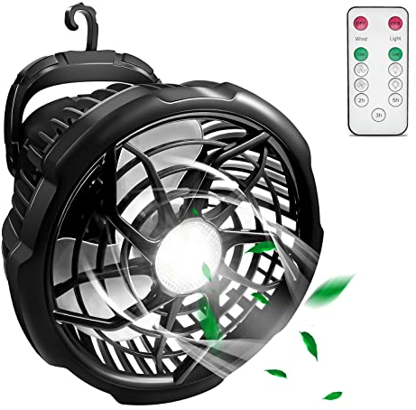 Kopobob Camping Fan with LED Lantern Camping Fans for Tents 5200mAh Rechargeable Tent Fan Portable Desk Fan with Hook Power Bank Remote 3 Speeds for Outdoor Hiking Picnic Indoor Home Office