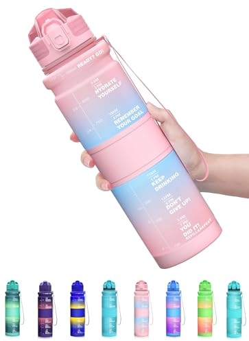Coolfel Gourde 500ml/1l, Bouteille d'eau Motivation avec Marquage de Temps sans BPA Plastique, Étanches Reutilisable Gourde Sport avec Filtre pour Enfant, Course, Running, L'école, Randonnée