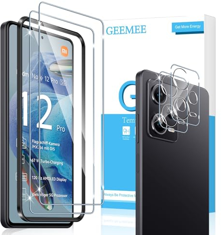 GEEMEE para Xiaomi Redmi Note 12 Pro 5G Protector de Pantalla + Protector de Lente de cámara,【2 Pack + 2 Pack 】 Cristal Templado Película Vidrio Templado 9H Alta Definicion Glass Screen Protector