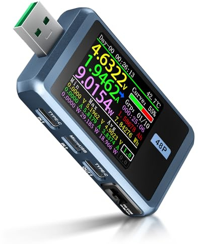 FNIRSI USB Tester 4-24V 6.5A LCD USB A&C Voltage Current Power Display Multimeter with Bluetooth, Fast Charge Detection Trigger, PD2.0/PD3.0,QC2.0/QC3.0, CNC Metal Shell
