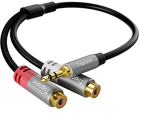 3.5 mm auf 2 Cinch-Kabel, [24 Karat vergoldet] Stereo-Cinch-Y-Splitter, 3.5 mm Stecker auf 2 Cinch-Buchsen, Stereo-Audio-Adapter, für iPhone, iPod, iPad, MP3, Tablets, Computer, Lautsprecher