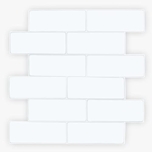 WALPLUS Lot de 20 Pièces 3D Carreaux Adhesif Cuisine 30.5x15.4 cm Stickers Muraux Cuisine Amovible Carrelage Adhesif Mural Blanc Credence Adhesive pour Cuisine