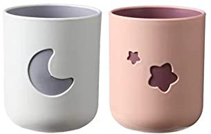 Rabyleo Cartoon Sterne und Mond Zweifarbiger Badezimmer-Zahnbürstenbecher Lucky Pair Cup. (Rosa & Weiß)