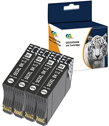 OGOUGUAN 503XL Druckerpatronen Ersatz für Epson 503 XL für Epson Expression Home XP-5200 XP-5205 Workforce WF-2960DWF WF-2965DWF (4 Schwarz)