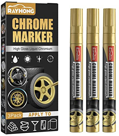 lackstift schwarz auto golden,Auto Lackstift Gold,Lackausbesserungsstift,3-Teiliger Autoreparatur-Lackkratzer-Entferner Lackstift Hochglanz-Flüssig-Chrom-Marker Chrom-Marker-Stift (#1)