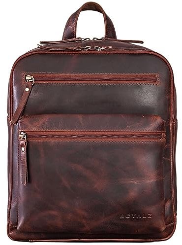 ROYALZ 'Baltimore' Vintage Lederrucksack Mittel-Groß - Echtleder Rucksack für Damen und Herren, Farbe:Roma Cognac Braun