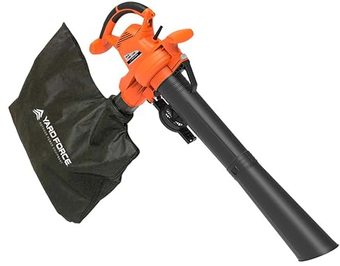 Yard Force 12A Electric Leaf Blower & Vacuum YF12BLV with 430 CFM Clearing Power, 140 MPH Air Speed, 2-Speed Control, 16:1 Mulching Ratio, Compact and Light Weight
