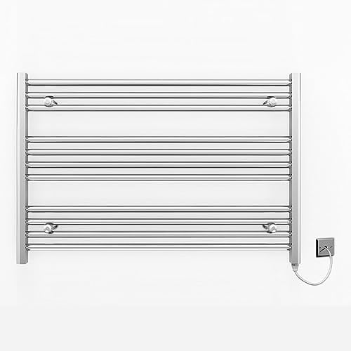 Myhomeware 900mm Wide Flat Chrome Electric Pre-Filled Heated Towel Rail Radiator For Bathroom Designer UK (900 x 600mm (h))